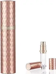AricizBeauty Travel Perfume Refillable Empty Atomizer 5ml. Pocket Recyclable Portable Sprayer Bottle Pump Dispenser Perfume Container for Men and Women. Fashion Diamond Surface Design (ROSE GOLD)