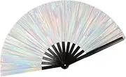Rave Fan,Festival Fan Hand Fans for Women Foldable,Large Hand Fan,Clack Fan,Silver Hand Fan,Hand Fan Large Folding Fans Craft Hand Fans for Party