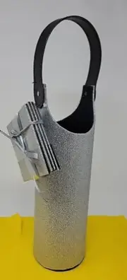 Silver Glitter Hard Shell Wine Bottle Carrier Tote Black Handle Coasters NEW