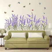 AnFigure Lavender Flowers Wall Corner Decals Wall Stickers for Living Room Lavender Floral Wall Decals Bedroom Classroom Wall Stickers Baseboard Line Green Wall Decals TV Sofa Huge Home Wall Decor