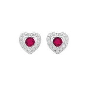 Silver Red Heart Studs in Red