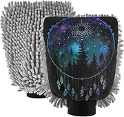 XYMZR Twinkling Neon Boho Dreamcatcher Absorbent Microfiber Car Wash Mitt, Funny Cute Anime Scratch Free for Cars Cleaning, Home Cleaning Mitts, 2 Pack, 10.24” L x 7.09” W