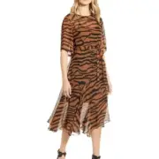 NWT All Saints Enki Zephyr tiger print chiffon asymmetrical belted midi dress XS