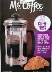 Mr. Coffee 1.2 Quart 1.1 Liter French Coffee Press - New