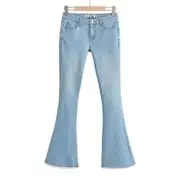 Low Rise Frayed Bell Bottom Jeans Light Blue - XS