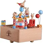 Woodylands Music Box. Circus Fun. Yellow Submarine Tune. 11x11cm by 13cm Height. Moving Car, Beechwood Material in a Premium Gift Box