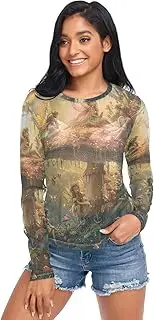 [RPLIFE] Fairy Tale Scene Net Tops for Women, Sheer Tops for Women Sexy S-XXL