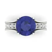 2.89ct Round Cut Tanzanite Gem Promise Bridal Band set Sliding 14k White Gold