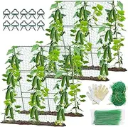 [MQHUAYU] 2 PCS Cucumber Trellis for Climbing Plants Outdoor, Garden Trellis for Raised Bed Garden,Vegetable Grow Supports with Climbing Net for Tomato Bean Squash, Grape Zucchini (2PCS)
