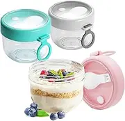 Lenamos 3 Pack Overnight Oats Containers with Lids and Spoons,20 oz(600ml) Large Capacity Airtight Overnight Oats Jars with Handles, Portable Breakfast Yogurt Jars Cereal On The Go Container