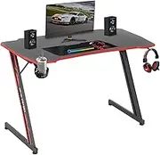 Cozioz 100CM Z-Shaped Gaming Desk, Red, Modern Style, 110 cm x 66 cm x 7 cm, Gaming-Focused Design, With Headphone Hook & Cup Holder
