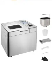 Homcom 2LB Capacity Silver Bread Maker with 25 Programmable Setting, LCD Display