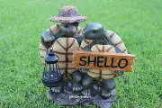 GARDEN STATUE TURTLE COUPLE WITH SOLAR LANTERN, TURTLE WITH SOLAR LIGHT FIGURINE