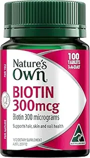 Nature's Own Biotin 300mcg Tablets 100 - Maintains Healthy Nails, Hair, and Skin - Supports Energy Production - Aids in Break Down of Dietary Fats