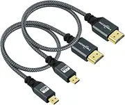 Twozoh Micro HDMI to HDMI Cable 1FT 2 Pack, Nylon Braided Micro HDMI Cable Support 3D/4K@60Hz 18Gbps/2160P/1080P for GoPro Hero7/8/9 Raspberry Pi 4