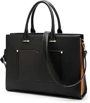 Laptop Bag for Women - 13-14 Inch Multi Pocket PU Leather Laptop Tote Bag - Design Ladies Computer Shoulder Bags (Black) Suitable for Women 13 - 14 Inch Laptop Bag