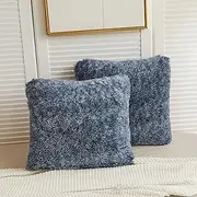 LIFEREVO Pack of 2 Shaggy Plush Faux Fur Throw Pillow Covers,Fuzzy Decorative Pillow Case,Luxury Home Decor Accent Square Velvety Soft Cushion Case for Sofa Bedroom Car(Ombre Navy Blue,18"x18")