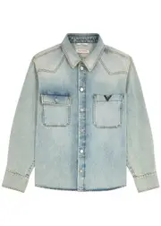 Valentino Logo Faded Denim Shirt - Light Blue - 52 (IT52 / XL) 52 (IT52 / XL)
