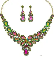 Women'S Wedding Bridal Austrian Crystal Glass Teardrop Costume Statement Necklac