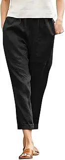 Cropped Linen Pants for Women Summer Elastic High Waist Pants Baggy Lightweight Comfy Casual Trousers Pockets 2025