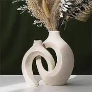 Set of 2 Ceramic Vases,Beige Matte Irregular Hollow Vases for Modern Home Decoation,Minimalist Nordic Style Flower Vase for Wedding Office,Bedroom, Party Decor /322
