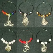 Spiritual Wine Glass Charms Set of 6 Drink Markers Buddha Chakra Yin Yang Lotus