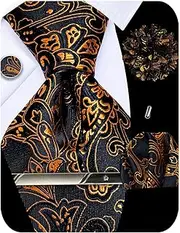 [Kerfado] Mens Tie Set Silk Tie Pocket Square Cufflinks and Lapel Pin Set