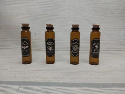 New Set of 4 Apothecary Jar Bottles Halloween Poison Spider Witch's Brew Bat