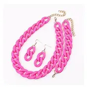 Fishsheep New Acrylic Long Chain Necklace Earrings For Women Colorful Resin Chain Collar Pendant Necklaces Fashion Jewelry rose red