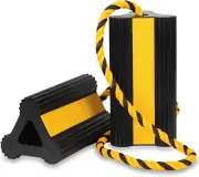 Heavy Duty Rubber Wheel Chocks Non-Slip Tire Stopper Blocks Rope RV Camper Trave