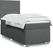 vidaxl Box Spring Bed with Mattress Dark Grey King Single - Fabric Pocket Spring Support with LED and Adjustable headboard, Single Bed for Bedroom Interior