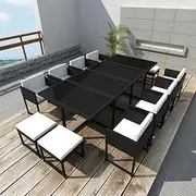13 Piece Outdoor Dining Set with Cushions Poly Rattan Black, Furniture Sets, Patio Furniture