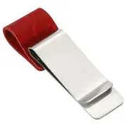 Stainless Steel Clip Carved Leather Notebook Pen Holder Loop Sleeve, Red