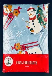 TRIM A HOME SNOWMEN K-MART VINYL TABLECLOTH FLANNEL BACK 52x90 OBLONG NEW SEALED