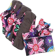 HEATSHAKING 6Pcs Washable Sanitary Pads with Storage Bag Menstrual Napkin for Moderate Flow Reusable Bamboo Charcoal Cushion Portable and Convenient for Travel and Daily Use