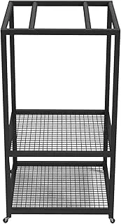 Ball Organizer，Garage Sports Equipment Storage Rack with Wheels, 28pcs Badminton Tennis Racquets Organizer Cart - 2 Bottom Shelf, for Retail Store/Gym/Gymnasium, Black Steel Frame