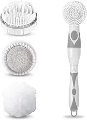 Electric Body Bath Brush,Waterproof Silicone Body Brush with 4 Spin Brush Heads，Rechargeable Shower Brush for Body with Long Handle，Electric Massaging Bath Brush for Women Men
