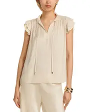 T Tahari Flutter Sleeve Split Neck Airflow Blouse