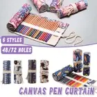 48/72 Slots Canvas Roll Up Pen Bag Holder Pencil Case for Artists Sketch Tools