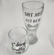 Bride & Groom Glasses Funny Profanity Wine Beer Glass His & Hers Wedding Gifts