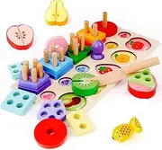 Montessori Toys for Boys Girls 3 4 5 Year Old,Wooden Sorting & Stacking Toys for Baby Toddlers,Educational Shape Color Sorter,Motor Skill Toy Preschool Kids Birthday Gifts for Toddlers 1-3