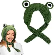 [ZUJIACUN] Adorable Women Girls Crochet Cartoon Cute 3D Frog Hat with Big Eyes - Super Soft Winter Ear Muffs, Fun Photo Props for TikTok & Instagram, Teens, Kids, and Frog Lovers