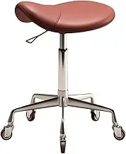 Saddle Stool with Wheels,PU Leather Swivel Stool,Adjustable Rolling Chair,for Hairdressing Clinic and Home Office,Bearing Weight 440lbs(Red)