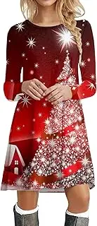 [Generic] Christmas Jumper Women's Long Shiny Christmas Dress Crew Neck Jumper with Christmas Print Leisure Dresses Christmas Dresses for Christmas Costume