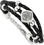 [JewelryWeb] Stainless Steel Fancy Lobster Closure Polished With Druzy and Crystal Leather W/.75inch Ext. Bracelet 18 Centimeters Link-Bracelet for Women