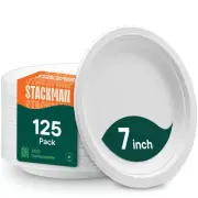 100% Compostable Disposable Paper Plates [125-Pack] - {PFAS-Free} - {BPI Certifi