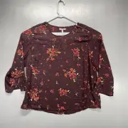 Maurices Peasant Blouse Boho Maroon Floral 3/4 Sleeve Plus Sz 1 NWT