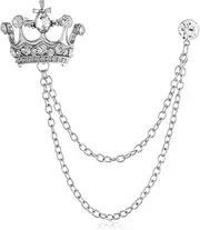 [Rrdaily] Trendy Rhinestone Cross Crown Long Chain Brooch for Men Women,Gold Silver Tassel Brooch Pin,Retro Crystal Suit Pins Collar Coat Pin Gifts