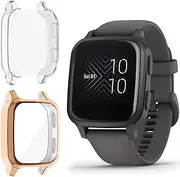 Screen Protector Case Compatible with Garmin Venu Sq/Venu Sq Music, TPU Rugged Bumper Case Cover All-Around Protective Plated Shell Case (Rose Gold/Clear)