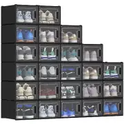 TAUS XL 24pc Shoe Box Plastic Stackable Shoe Storage Organizer Sneaker Container